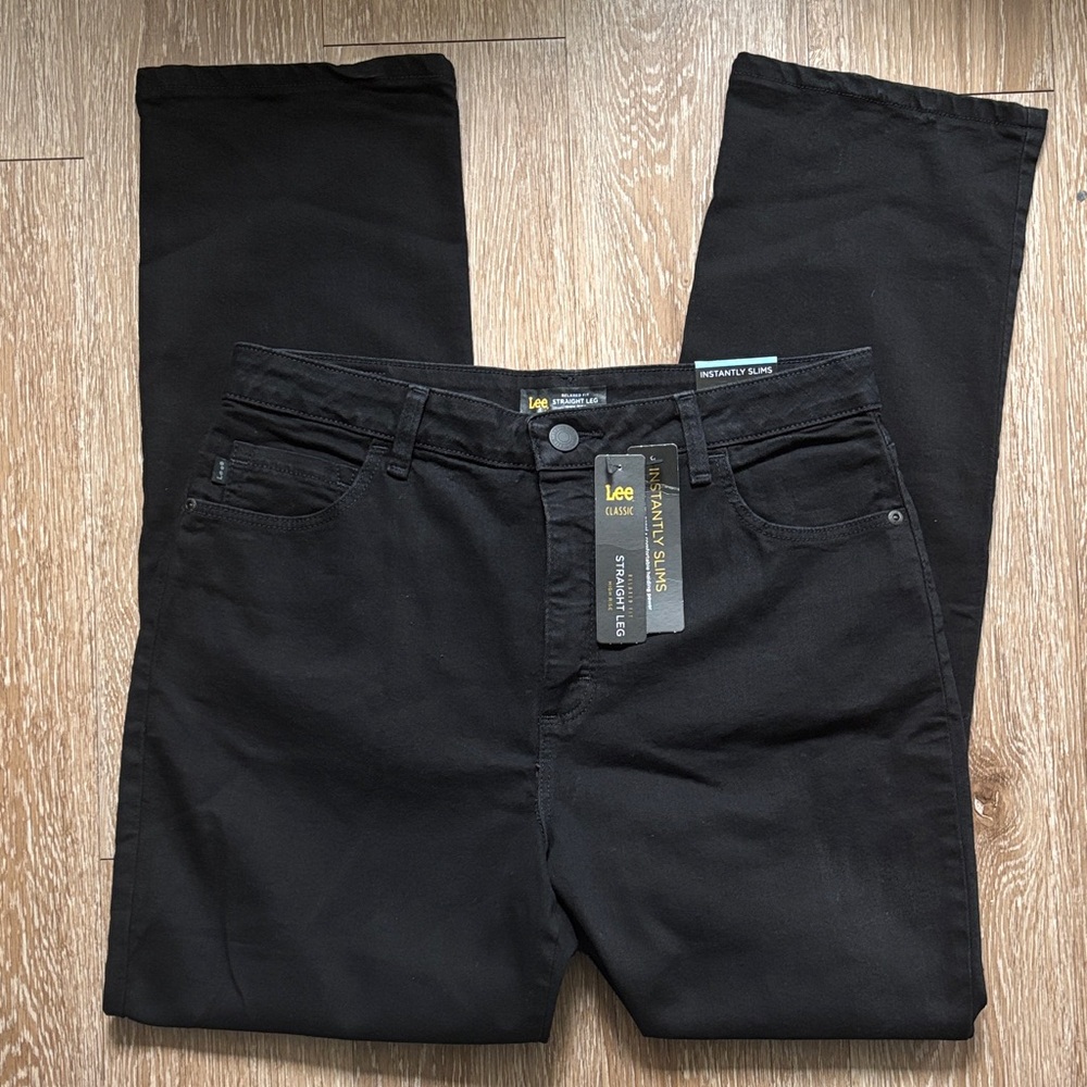 New! Lee relaxed fit straight leg jeans, black, 12 short